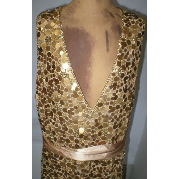 New Womens 10 NWT Matthew Williamson Designer Dress Gold Sequin Sleeveless Beads - Picture 2 of 12
